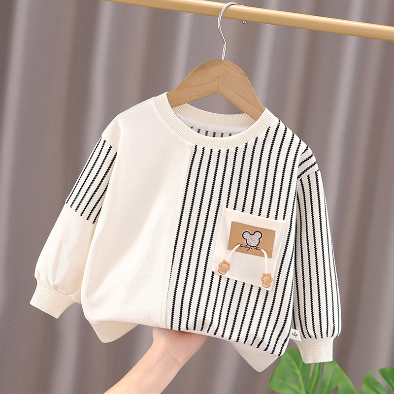 男童卫衣2026春秋装儿童男孩冬季打底衫小童宝宝竖条纹加绒上衣