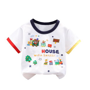 小童短袖T恤儿童卡通纯棉上衣2025新款男童半袖衫圆领宝宝夏装潮