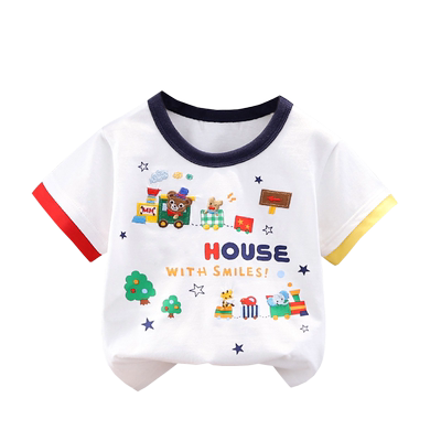 小童短袖T恤儿童卡通纯棉上衣2025新款男童半袖衫圆领宝宝夏装潮