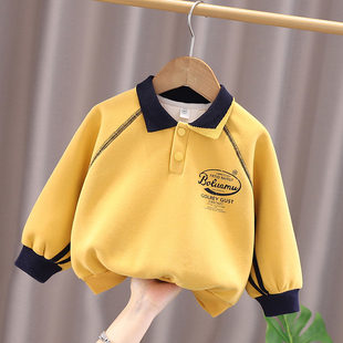 男童加绒卫衣秋冬装小童宝宝加厚打底衫婴儿童男孩韩版翻领上衣潮