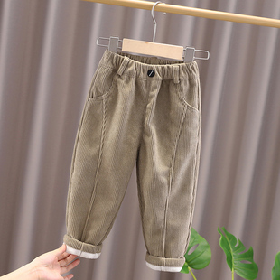 男童加绒裤子2025秋冬装新款儿童一体绒长裤小童加厚灯芯绒休闲裤