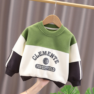 男童加绒卫衣儿童拼色洋气打底衫宝宝长袖2025秋冬装新款小童绒衫