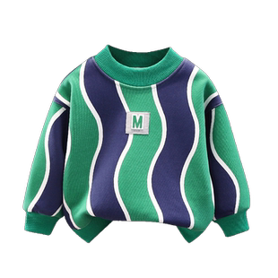 男小童加绒卫衣2025秋冬季新款1-5岁儿童休闲套头上衣拼色打底衫