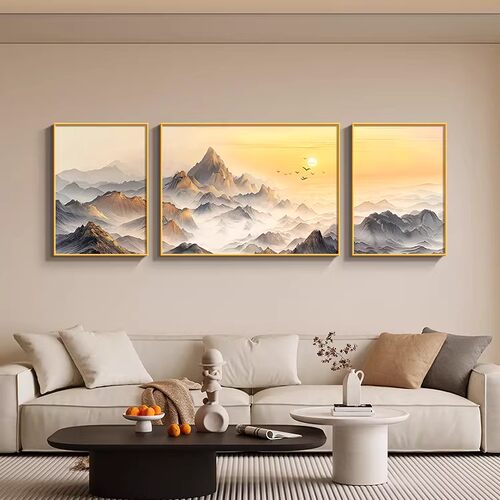 日照金山三联画客厅沙发背景墙壁画靠山图壁画现代简约轻奢装饰画 - 封面