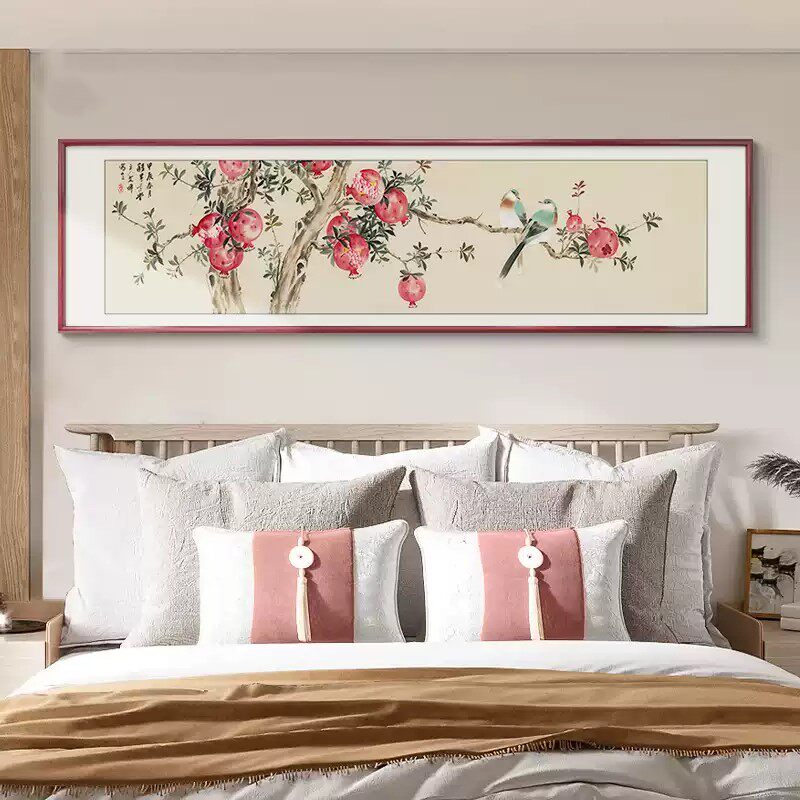 多子多福石榴装饰画卧室床头挂画喜上枝头客厅沙发背景墙花鸟壁画