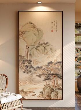 新中式玄关装饰画禅意山水画客厅背景墙挂画宋代美学竖版走廊壁画
