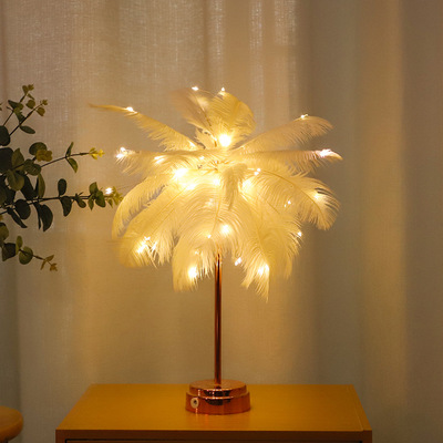羽毛灯台灯蒲公英铜丝灯ins羽毛浪漫房间装饰灯小夜灯串灯饰ins风