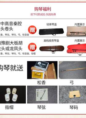 板胡乐器专业演奏初学秦腔黑檀紫檀平头龙头高音中音河南豫剧板胡