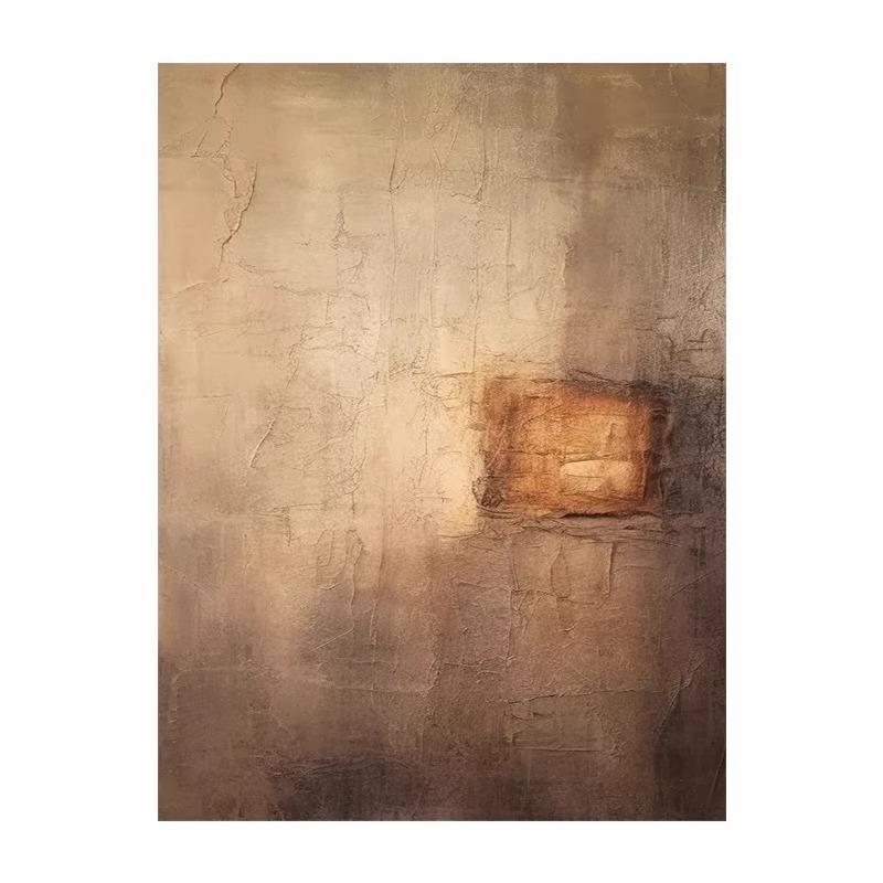 中古风手绘油画侘寂风客厅装饰画抽象玄关挂画3d立体肌理民宿壁画