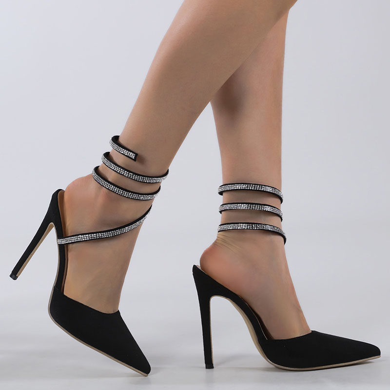 跨境外贸轻奢水钻绕脚踝尖头细高跟宴会鞋女Lazada Women Sandals