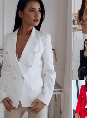 Suit jacket metal buckle double breasted small suit woman 女