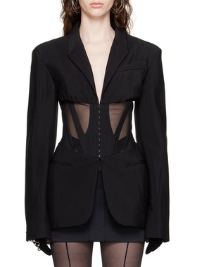 Hollow Out Long Sleeve Blazer Coat Notched Vintage Jackets