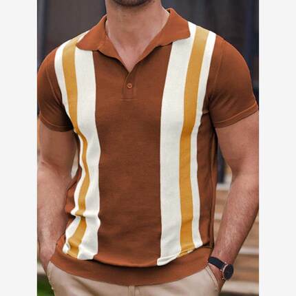 外贸男装2025夏季条纹提花针织短袖男商务休闲Polo衫Men T-Shirt