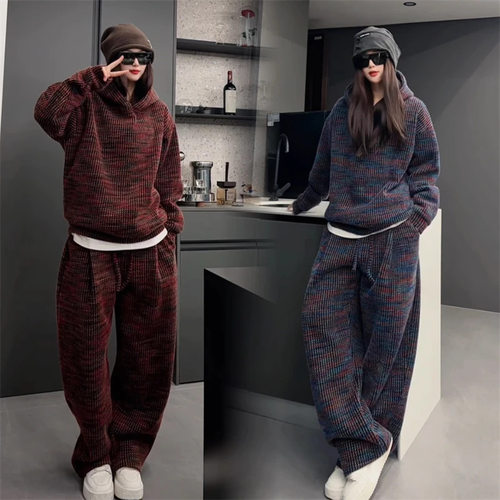 炎炎服饰 定制情侣款加绒套装抗皱重磅冬季连帽卫衣休闲裤两件套