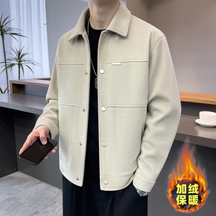 正仔服饰秋冬季男款加绒加厚呢子夹克外套高级感潮流短款毛呢风衣