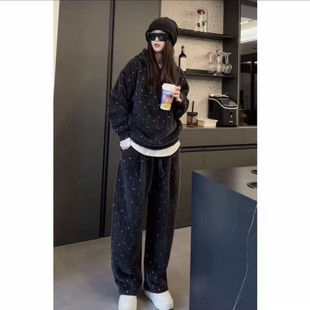 【炎炎服饰】秋冬季新款加厚男女同款彩织连帽卫衣休闲裤两件套