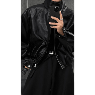 复古设计感机车夹克皮衣潮流痞帅宽松休闲外套 美式 龙叨叨秋季 新品