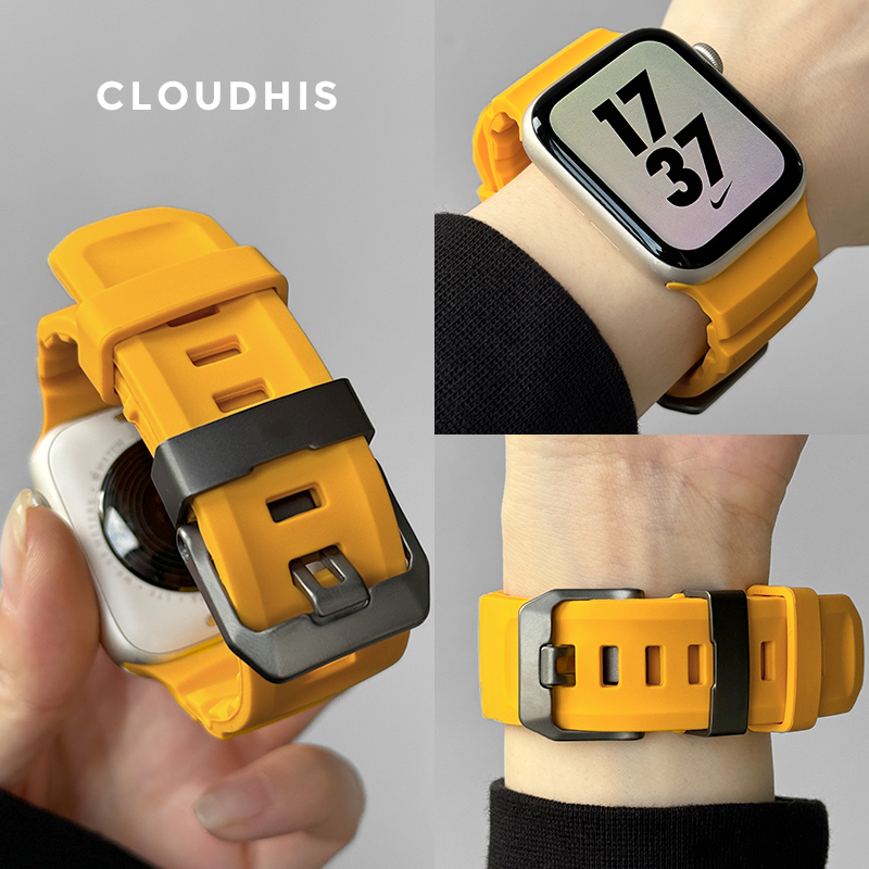 CLOUDHIS适用苹果手表Ultra2表带applewatch10硅胶运动iwatch9野径户外新款SE钛合金扣高级感透气腕带男