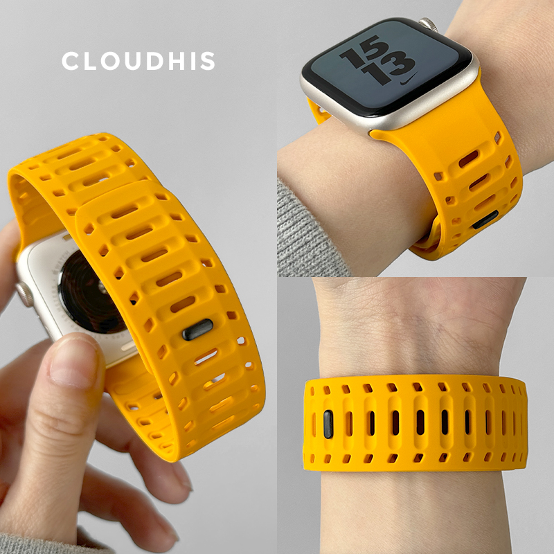 CLOUDHIS春夏日新款透气鲨鱼硅胶磁吸iwatch手表带s10适用苹果applewatch运动S9高级感男女ultra个性设计感se