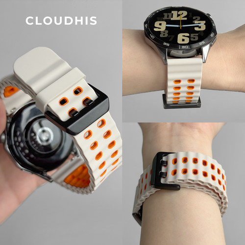 CLOUDHIS适用华为GT5手表表带gt4表海洋双色硅胶表带watch4pro运动透气高级感春夏季新款腕带GT2男女腕带GT6