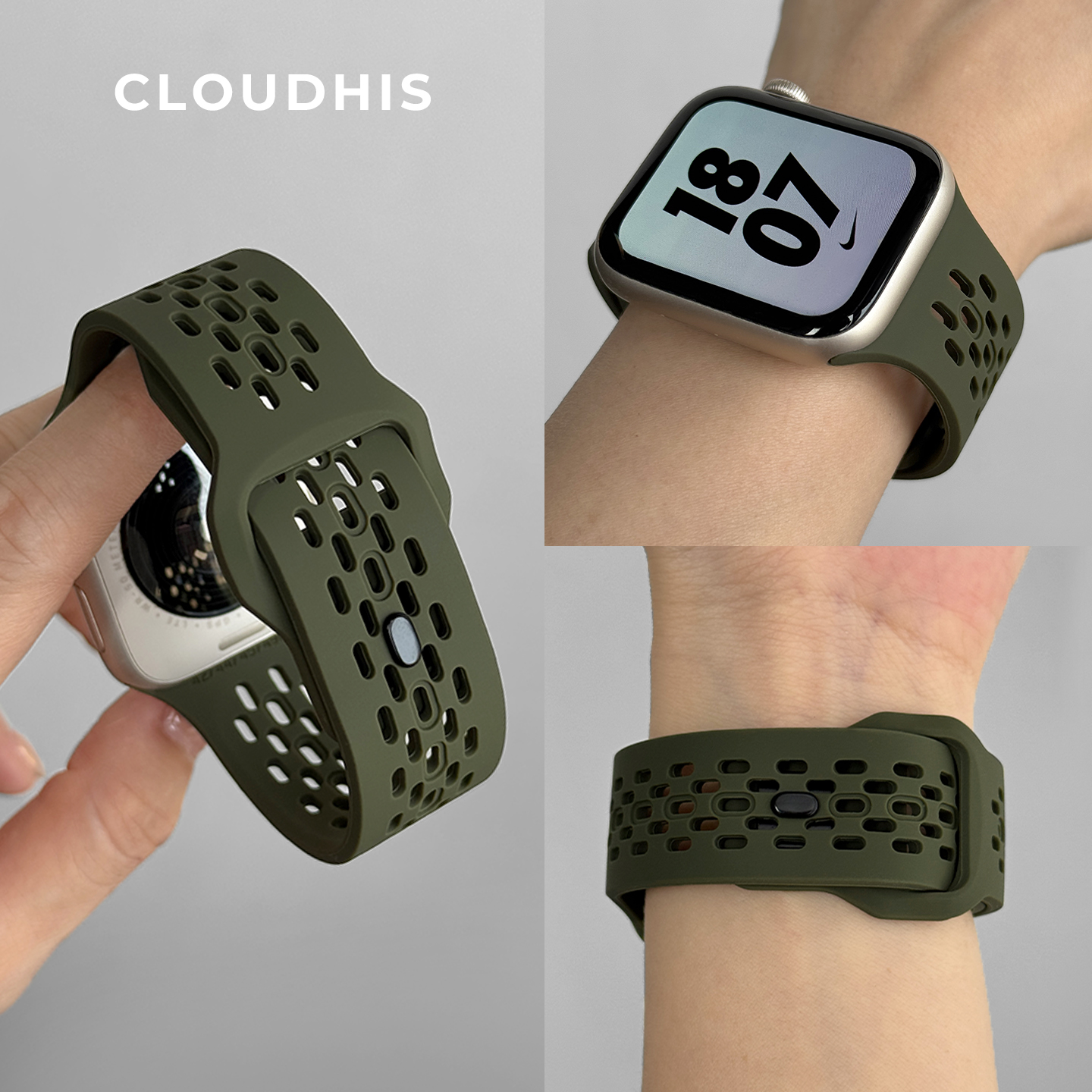 CLOUDHIS适用iwatch10表带苹果S9手表applewatch硅胶S10男款女士新款腕带透气SE高级感军夏季ultra运动SE