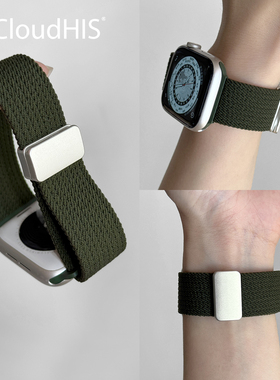 CloudHIS秋冬新款尼龙编织回环磁吸iwatch表带s11适用苹果手表applewatch爆款s10运动ultra高级感se男女9腕带