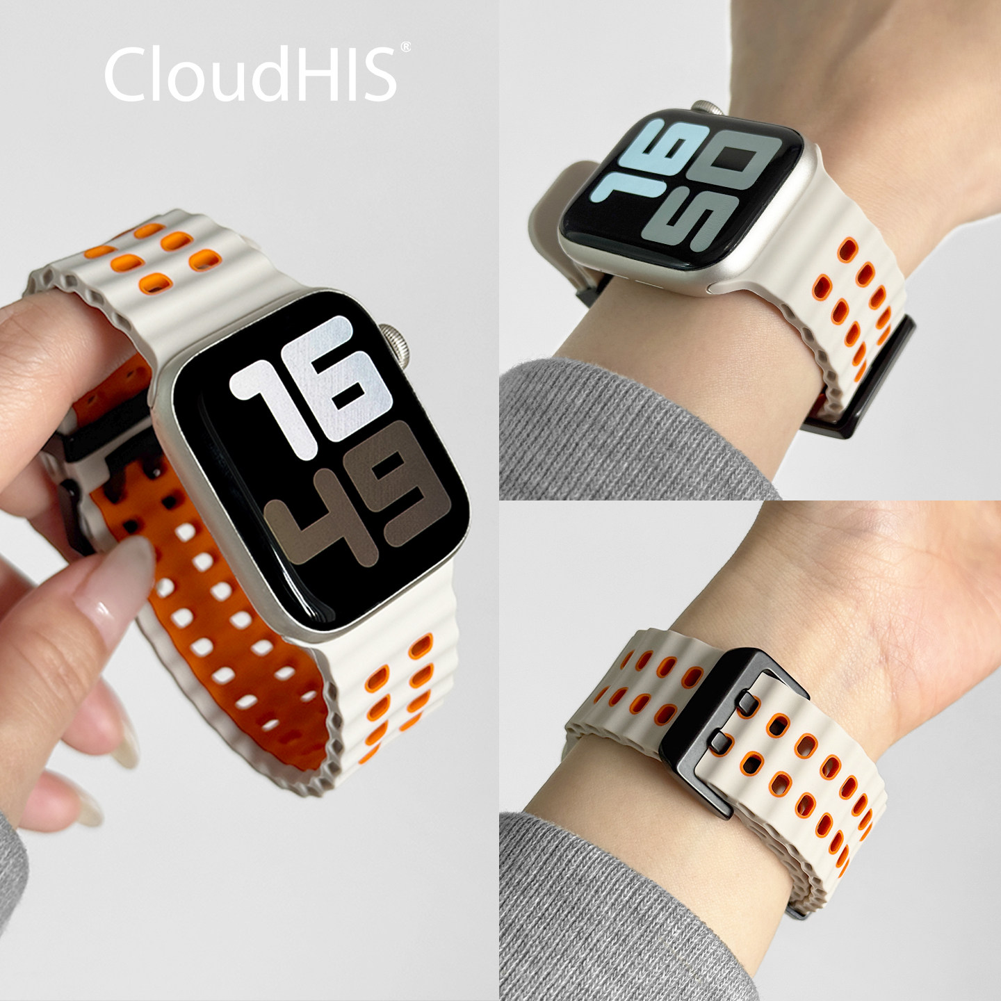 CLOUDHIS适用iwatch10表带s11苹果S9手表applewatch硅胶S10男款女士新款腕带透气SE高级感军夏季ultra运动SE