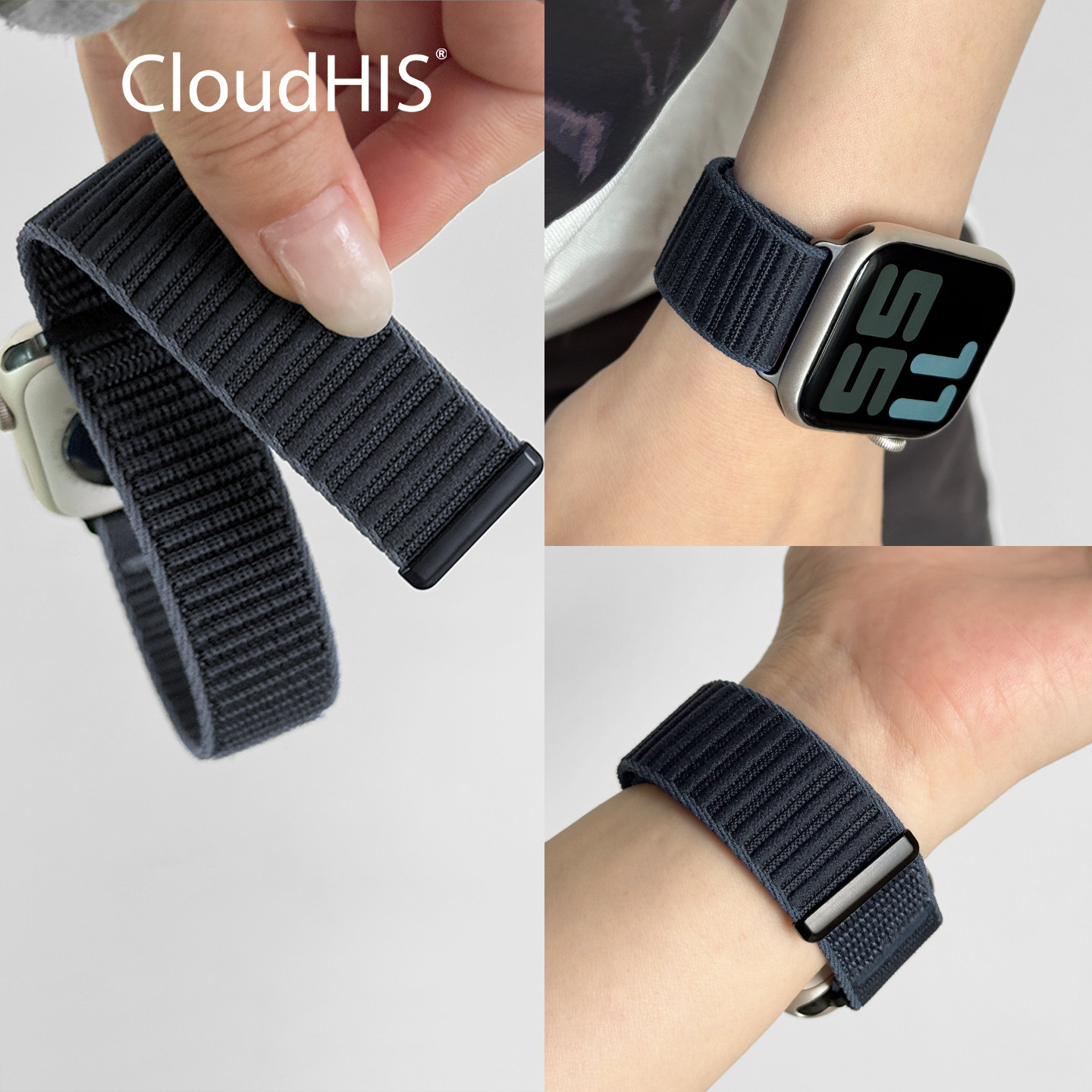 CLOUDHIS新款原野山地纹s8尼龙编织一体回环iwatch表带se适用applewatch透气s10苹果表带s9运动s11男女Ultra