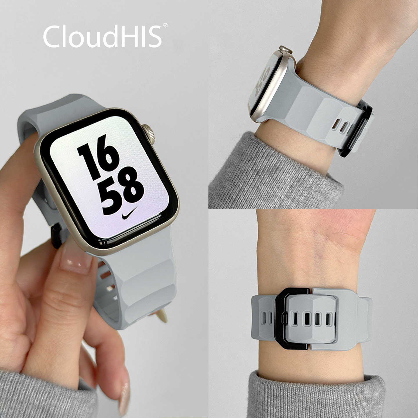 CloudHIS适用苹果手表s12iwatch表带新款s9波浪硅胶applewatchs10运动腕带ultra46mm42男女se3代透气s11替换8