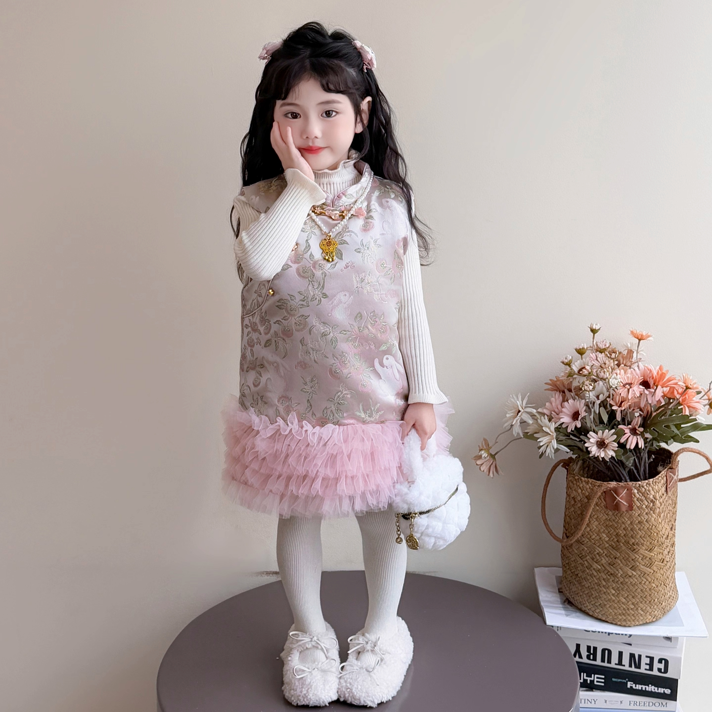 周岁宝宝礼服秋冬装女童新中式旗袍公主裙小女孩生日礼服儿童抓周