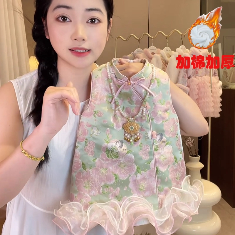 女童连衣裙秋冬儿童中国风新中式旗袍裙宝宝周岁礼服生日宴公主裙