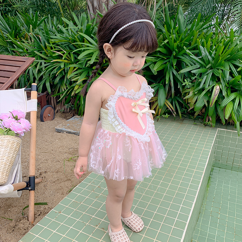 儿童泳衣女孩宝宝可爱公主纱裙时尚游泳衣中小童连体泳装女童新款