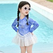 长袖 小女孩三角连体裙式 公主风游泳衣 新款 泡温泉专用薄款 泳装 夏季