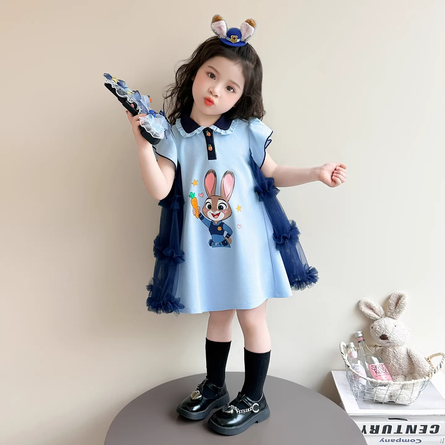 女童连衣裙夏季2026新款洋气朱迪兔子警官polo裙儿童生日公主裙子