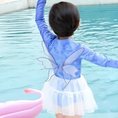 新款 儿童长袖 防晒裙式 女童连体泳衣夏季 公主泳装 小女孩宝宝游泳衣