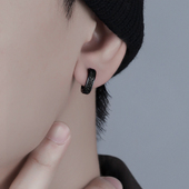 耳扣耳圈配饰 小众高级感黑色单只银色磨砂男士 耳环男潮流个性 男款