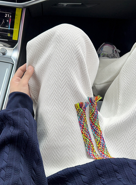 YORKZOOM白色人字纹彩色抽绳休闲裤男女宽松慵懒风直筒长裤松弛感