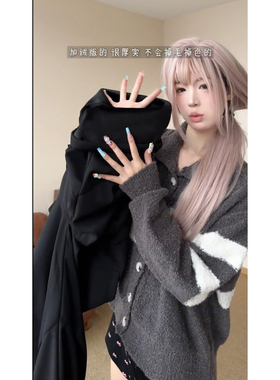 York Zoom秋冬美式宽松微喇垂感休闲裤黑色褶皱西裤男加绒加厚