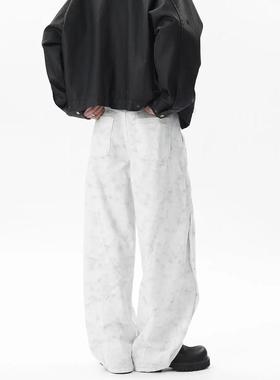 York Zoom春季新品美式廓形弯刀牛仔裤男士长裤宽松拖地高街潮流