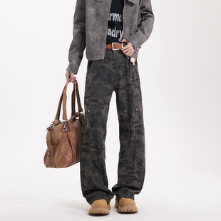 复古解构迷彩牛仔裤 美式 长裤 男工装 水洗做旧 YORKZOOM秋季 裤 新款