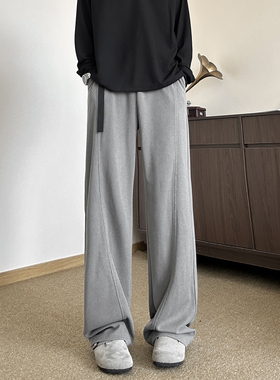 York Zoom秋季新款自带腰带弯刀垂感灯芯绒休闲裤长裤男宽松百搭