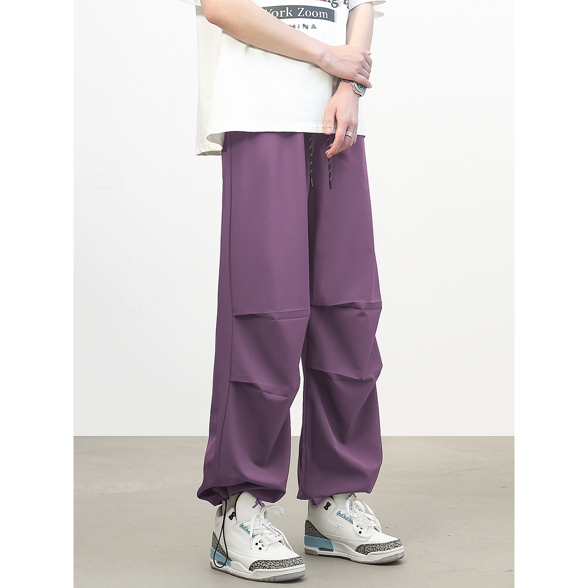 YorkZoom夏季轻薄速干弹力降落伞裤工装裤长裤抽绳美式百搭复古