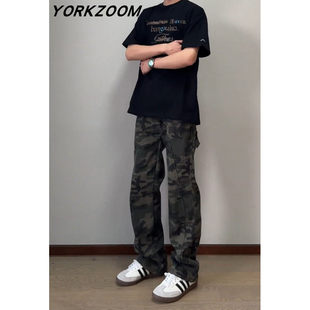 牛仔裤 YORKZOOM迷彩工装 多口袋休闲裤 宽松显瘦直筒阔腿裤 男宽松 裤