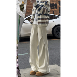 宽松垂感褶皱灯芯绒裤 男松紧腰米白直筒长裤 子 休闲裤 YORKZOOM美式