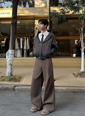 YORKZOOM春季新款老钱风垂感阔腿男宽松直筒休闲西裤裤高级感显瘦