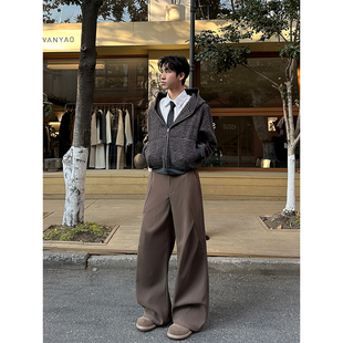 YORKZOOM春季新款老钱风垂感阔腿男宽松直筒休闲西裤裤高级感显瘦