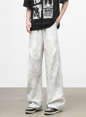 York Zoom夏季新款美式轻薄透气褶皱扎染脏脏裤休闲裤长裤宽松