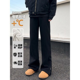 复古潮流 百搭美式 YORKZOOM加绒加厚黑色休闲裤 男秋冬保暖直筒长裤