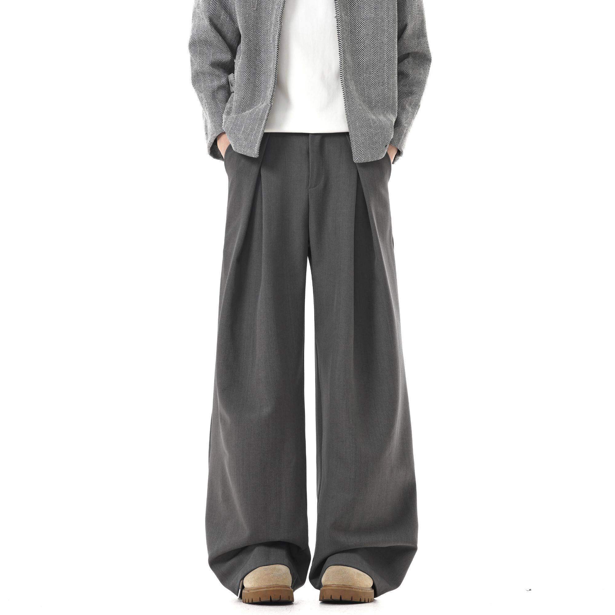 YORKZOOM秋冬新款老钱风加绒加厚褶皱西裤休闲裤长裤显高显瘦宽松