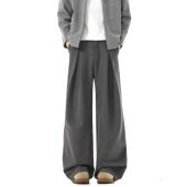 YORKZOOM秋冬新款 显高显瘦宽松 长裤 老钱风加绒加厚褶皱西裤 休闲裤